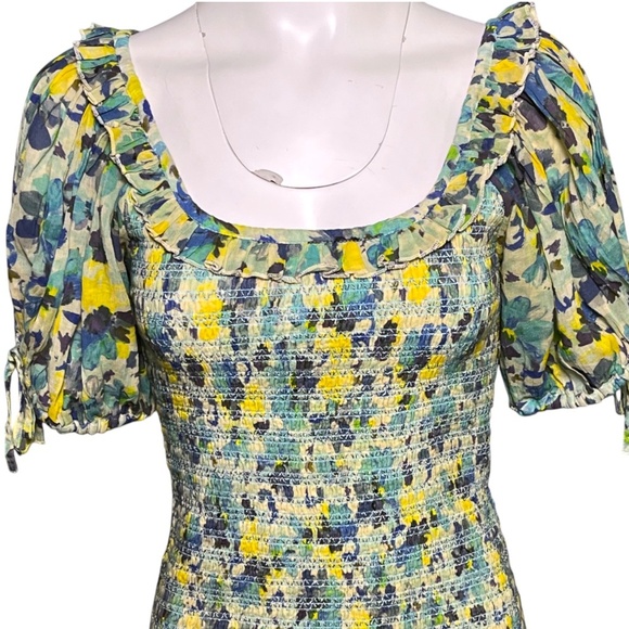 LoveShackFancy Violet Mini Dress Acai Berry Puff Sleeve Ruffle Smocked Size S - Picture 2 of 7